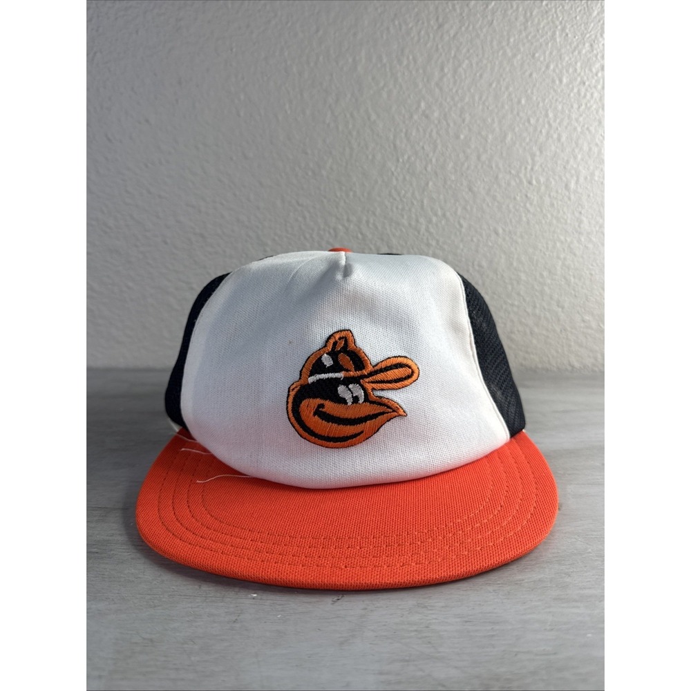 VINTAGE Baltimore‎ Orioles Trucker Hat Cap Large Mesh Black Orange Baseball Logo